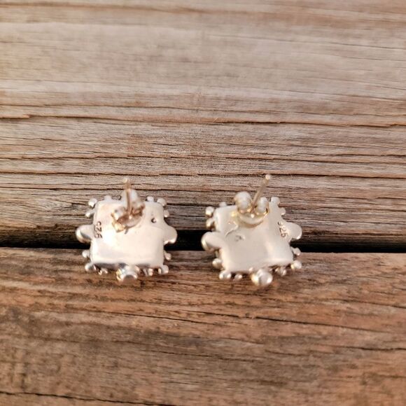 Vintage Sterling Square Beaded Edge Red Cab Post Earrings - Picture 5 of 6